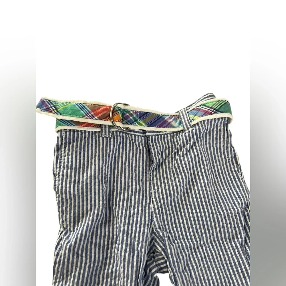 Ralph Lauren Pants Baby Blue White SeerSucker Pants Pastel Belt Sz 6 Mo Months